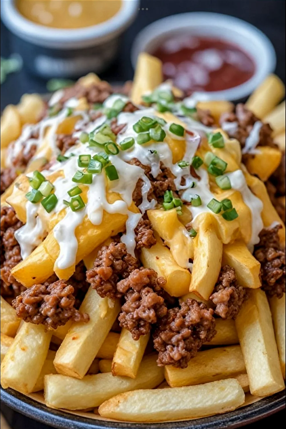 Frites viande hachée fromage
