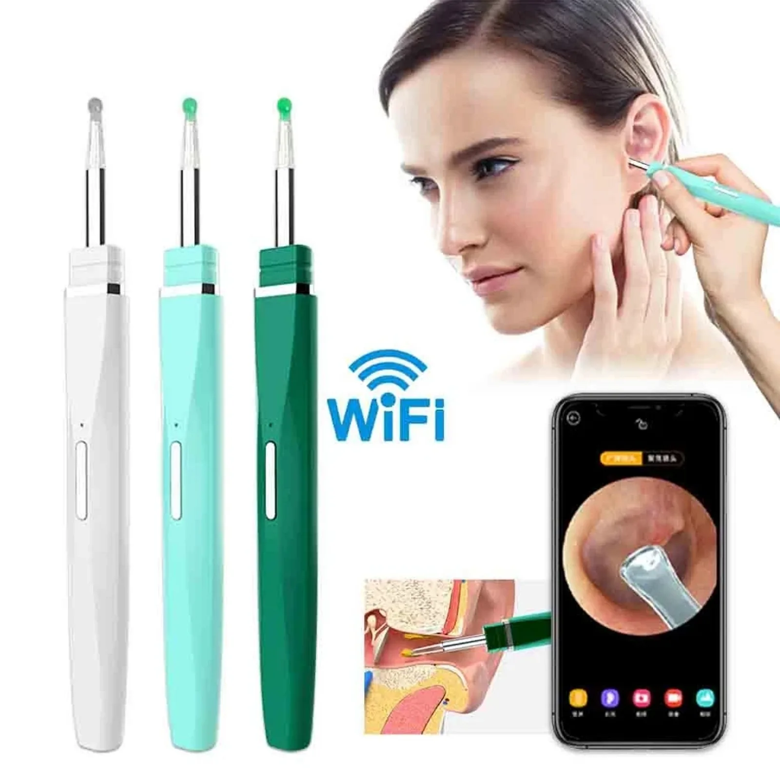 Cure-oreille visuel sans fil avec caméra HD intégrée